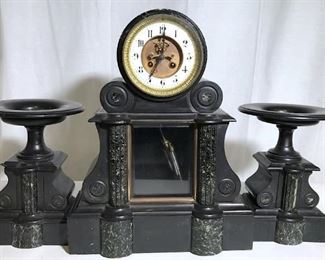 Antique French Marble Clock W Garnitures
