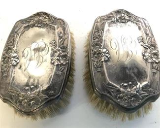 STERLING Pair Vintage Antique Silver Toned Brushes
