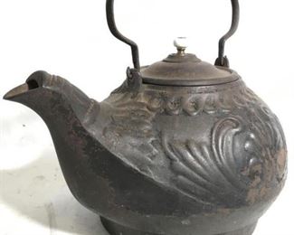Antique Iron Teapot W Handle
