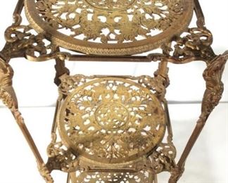 Vintage Ornate Pierced Brass 3 Tier Table Stand
