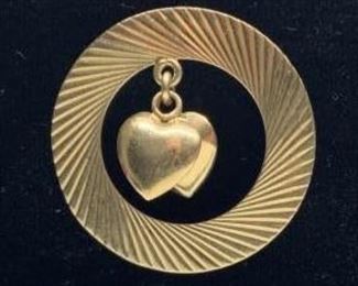 14k Heart Charm Brooch Pin
