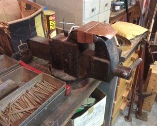 Old and large bench vise