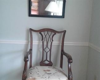 Charming Chippendale Irish side chair-a pair of them and the pair of great Asian mirrors over them
