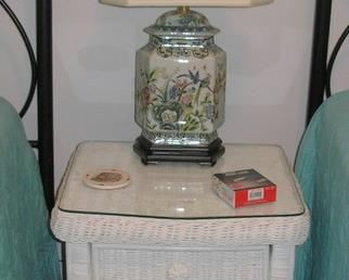 Wicker Nightstand  and Lamp