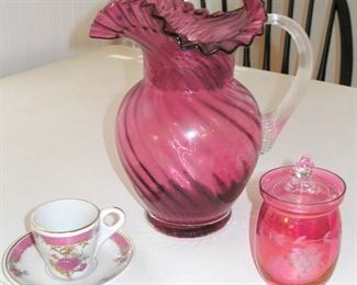 Large Cranberry Glass Pitcher and more