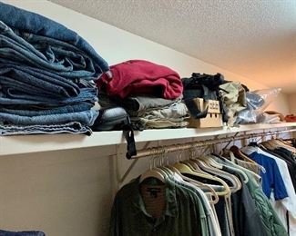 Selection of men's jeans, and shirts. 