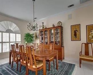 Vintage custom Rosewood dining room set, table, 8 chairs, china hutch, and expanding server. This set is available pre-sale - priced at $2750.00