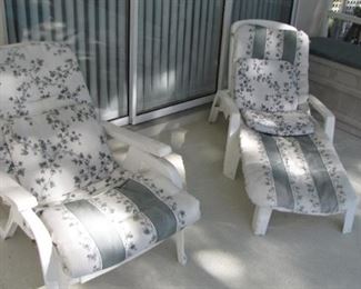 Pair of PVC  chaise lounges & cushions