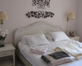 King size bedroom set, white wicker 