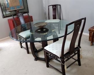 Wood and glass top dining table with 4 chairs
