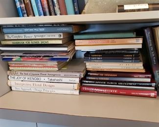 Many books on Bonsai, flower arranging