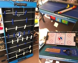 Game table that offers foosball, air hockey, pool, table tennis, etc.