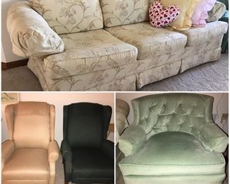Sofa, 2 Lazy Boy recliners, comfy chair