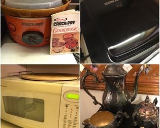 Small appliances and silver pieces. That crockpot is from the 70’s and still has the book.