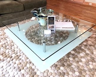 Italian Contemporary Glass and Metal Coffee Table.