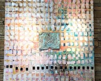 Original Art by Texas Artist Dayna DeHoyos "I ❤️U in Squares" 48 x 48.