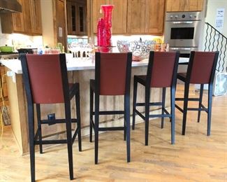 Roche Bobois Wood & Leather Counter/Bar Stools..