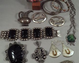 LARGE SELECTION OF VINTAGE TAXCO (MEXICAN) STERLING SILVER JEWELRY TO INCLUDE MARGO DE TAXCO, BERNICE GOODSPEED AND HECTOR AGULIAR - TO NAME A FEW!