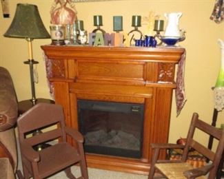 Electric Fire Place - Antique Child's Chairs - Rockers