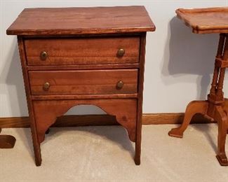 Two pedestal tables & small chest