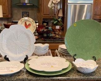 White Bordallo Pinherio hand painted soup bowls in Cabbage Leaf