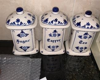 Sweet set of Delft Blue kitchen canisters!