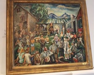 Margaret Huntington "A Country Auction" oil painting