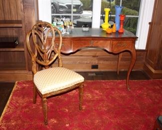 Decorative Crafts leather top desk & hand painted floral chair