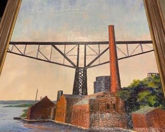 Dorothy Johnson Deyrup "Poughkeepsie Waterfront" oil painting
