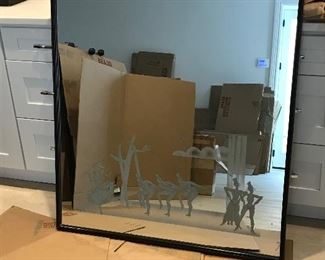 Deco etched figural mirror