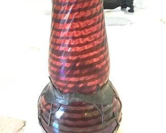 Orivit pewter clad art glass vase 