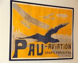 Original PAU Aviation Poster ca. 1911 by Gabard, Mounted on Linen. Great condition with a few minor tears
