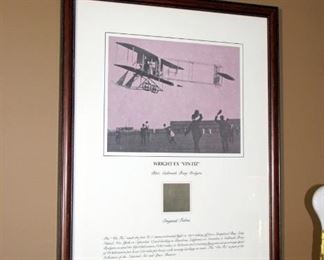 Framed Original Fabric, Print & Story of Wright Bros. EX "Vin Fiz"  