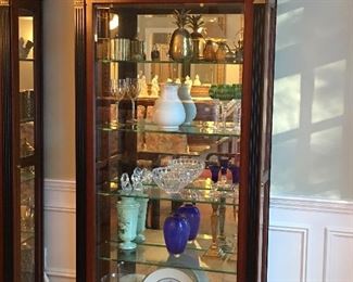 A Pair of Beautiful Mahogany Display/China Cabinets with Gold and Ebony Detailing, Lovely! all contents are also for sale..