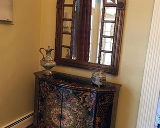 Hand Painted Bar Cabinet, Magnificent!! Semi-circle Mirrored Frame with Beveled Panes....Super