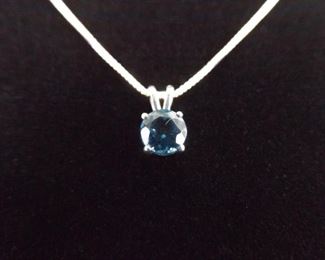 .925 Sterling Silver Faceted Aquamarine Crystal Pendant Necklace
