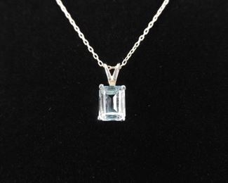 .925 Sterling Silver Emerald Cut Topaz Pendant Necklace
