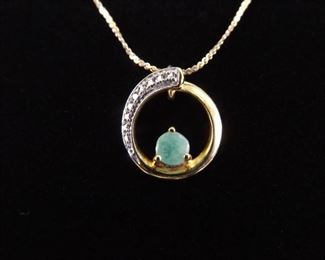 .925 Sterling Silver Diamond Accented Faceted Prehnite Vermeil Pendant Necklace
