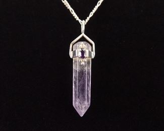 .925 Sterling Silver Amethyst Healing Crystal Pendant Necklace
