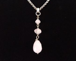 .925 Sterling Silver Faceted Pink Quartz Pendant Necklace
