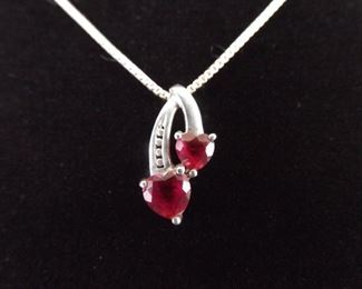 .925 Sterling Silver Cherry Heart Crystal Pendant Necklace
