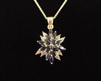 .925 Sterling Silver Black Sapphire Star Vermeil Pendant Necklace
