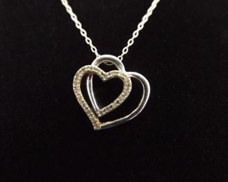 .925 Sterling Silver Diamond Accented Dual Heart Pendant Necklace
