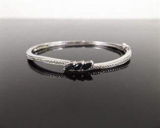 .925 Sterling Silver Marquise Cut Sapphire Hinged Bangle Bracelet
