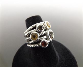 .925 Sterling Silver Multi Color Earth Tone Stones Cluster Ring Size 
