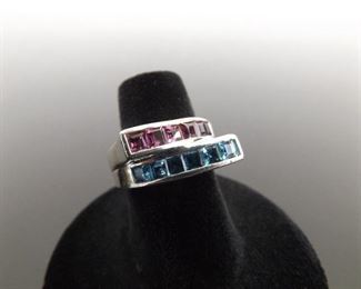 .925 Sterling Silver Topaz and Pink Sapphire Boy Meets Girl Ring Size 6
