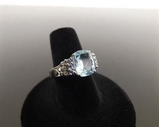 .925 Sterling Silver Aquamarine Crystal Ring Size 7
