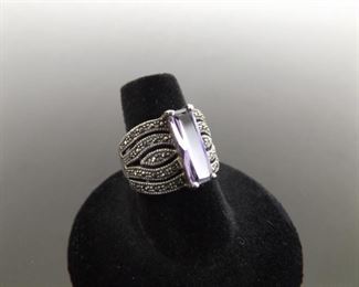 .925 Sterling Silver At Nouveau Faceted Amethyst Ring Size 6.75
