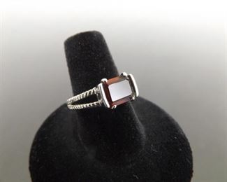 .925 Sterling Silver Square Cut Garnet Ring Size 7
