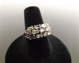 .925 Sterling Silver Oval Cut Amethyst and White Sapphire Ring Size 7.5

